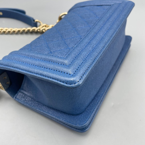 Chanel Quilted Mini Boy Flap Grained Calfskin Blue