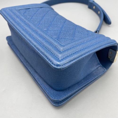 Chanel Quilted Mini Boy Flap Grained Calfskin Blue