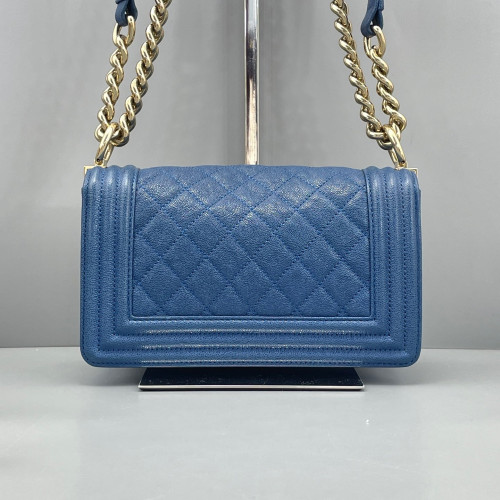 Chanel Quilted Mini Boy Flap Grained Calfskin Blue