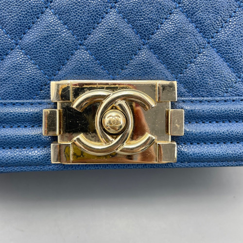 Chanel Quilted Mini Boy Flap Grained Calfskin Blue