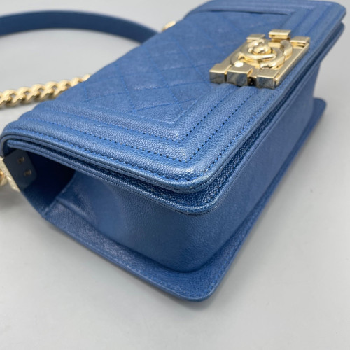 Chanel Quilted Mini Boy Flap Grained Calfskin Blue