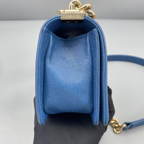 Chanel Quilted Mini Boy Flap Grained Calfskin Blue