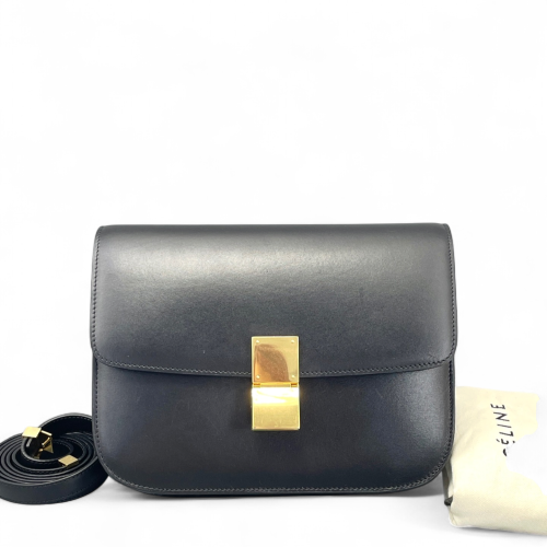Celine Medium Classic Box Glace Calfskin Shiny Calfskin Black