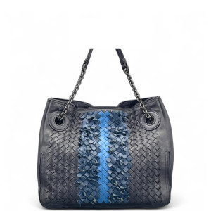 Bottega Veneta Tote Bag Calfskin Intrecciato Blue Charcoal