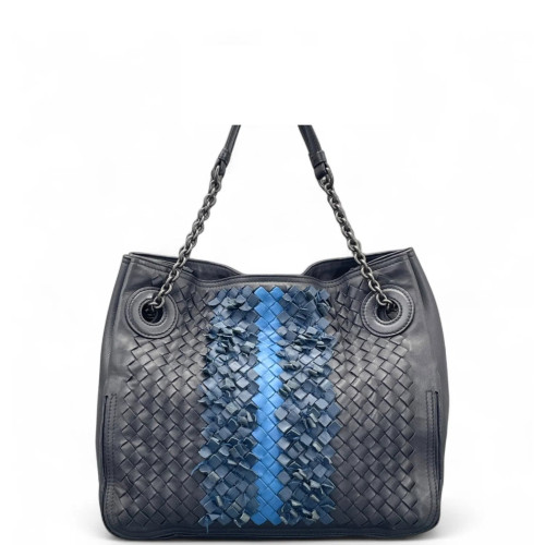 Bottega Veneta Tote Bag Calfskin Intrecciato Blue Charcoal