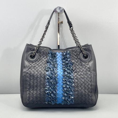 Bottega Veneta Tote Bag Calfskin Intrecciato Blue Charcoal