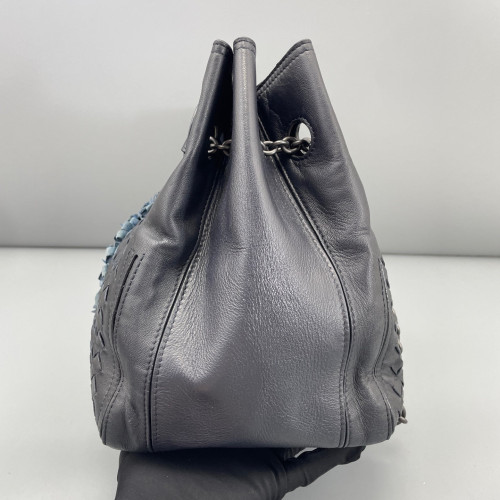 Bottega Veneta Tote Bag Calfskin Intrecciato Blue Charcoal