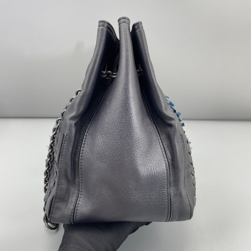 Bottega Veneta Tote Bag Calfskin Intrecciato Blue Charcoal