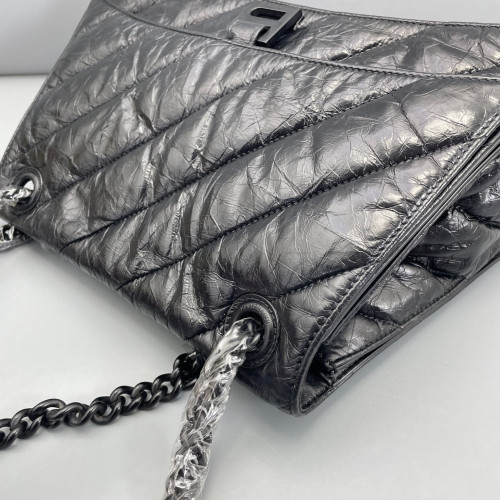 Balenciaga Medium Crush Chain Shoulder Bag Calfskin Black Balenciaga Medium Crush Chain Shoulder Bag Calfskin Black
