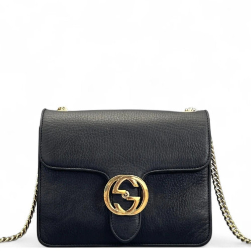 Gucci Small Interlocking G Shoulder Bag Vitello Phenix Black