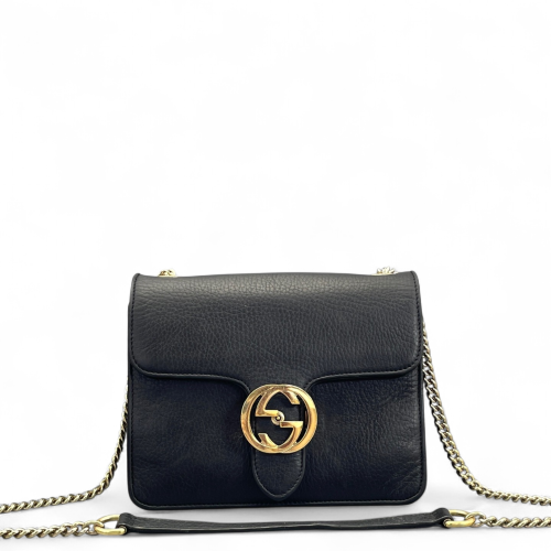 Gucci Small Interlocking G Shoulder Bag Vitello Phenix Black