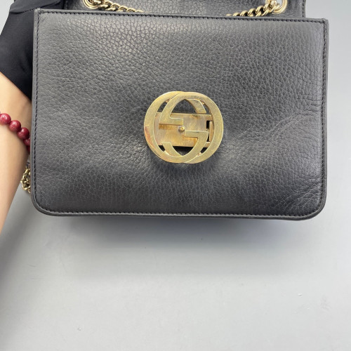 Gucci Small Interlocking G Shoulder Bag Vitello Phenix Black