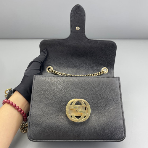 Gucci Small Interlocking G Shoulder Bag Vitello Phenix Black