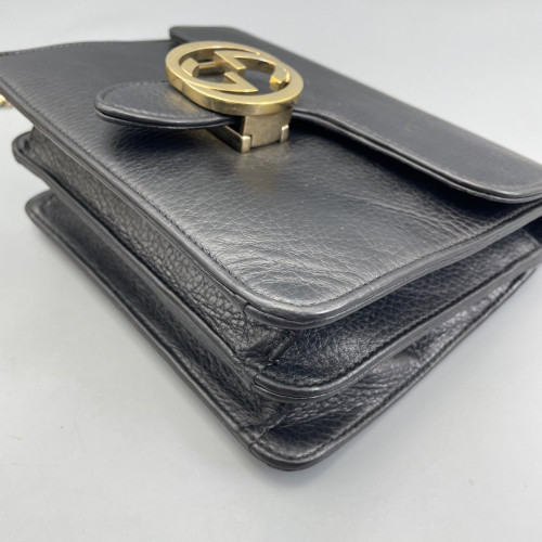 Gucci Small Interlocking G Shoulder Bag Vitello Phenix Black