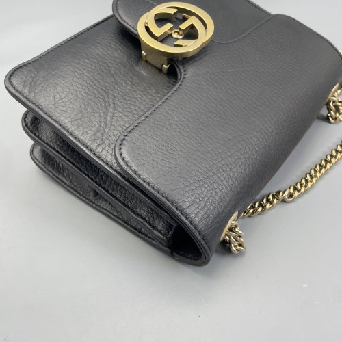 Gucci Small Interlocking G Shoulder Bag Vitello Phenix Black