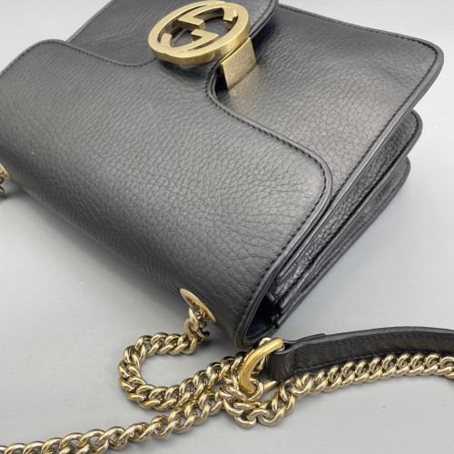 Gucci Small Interlocking G Shoulder Bag Vitello Phenix Black