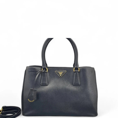 Prada Medium Galleria Double Zip Tote Saffiano Calfskin Black