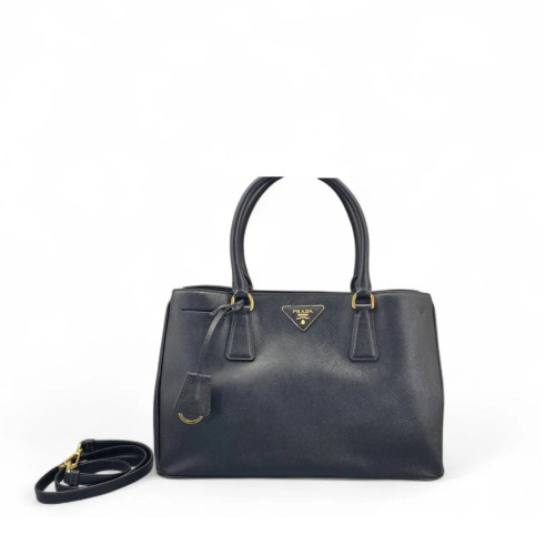 Prada Medium Galleria Double Zip Tote Saffiano Calfskin Black