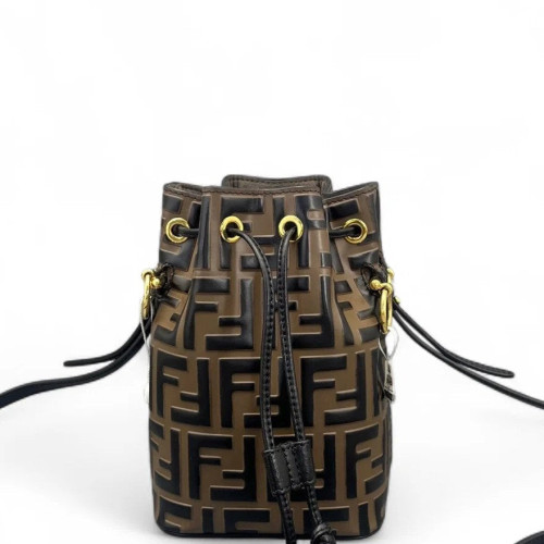 Fendi Mini Mon Tresor Bucket Embossed FF Brown Black Fendi Mini Mon Tresor Bucket Embossed FF Brown Black