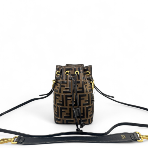 Fendi Mini Mon Tresor Bucket Embossed FF Brown Black Fendi Mini Mon Tresor Bucket Embossed FF Brown Black