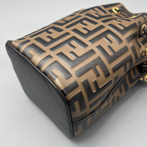 Fendi Mini Mon Tresor Bucket Embossed FF Brown Black Fendi Mini Mon Tresor Bucket Embossed FF Brown Black