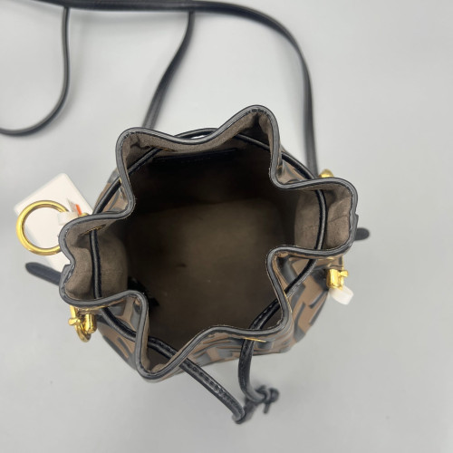 Fendi Mini Mon Tresor Bucket Embossed FF Brown Black Fendi Mini Mon Tresor Bucket Embossed FF Brown Black