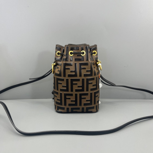 Fendi Mini Mon Tresor Bucket Embossed FF Brown Black Fendi Mini Mon Tresor Bucket Embossed FF Brown Black