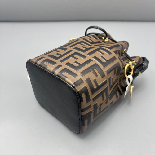 Fendi Mini Mon Tresor Bucket Embossed FF Brown Black Fendi Mini Mon Tresor Bucket Embossed FF Brown Black