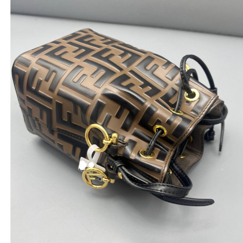Fendi Mini Mon Tresor Bucket Embossed FF Brown Black Fendi Mini Mon Tresor Bucket Embossed FF Brown Black