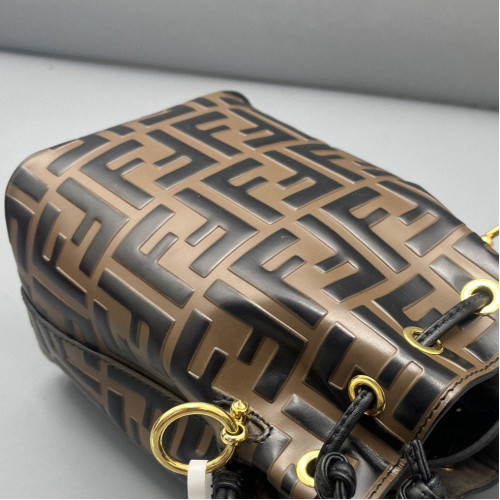 Fendi Mini Mon Tresor Bucket Embossed FF Brown Black Fendi Mini Mon Tresor Bucket Embossed FF Brown Black