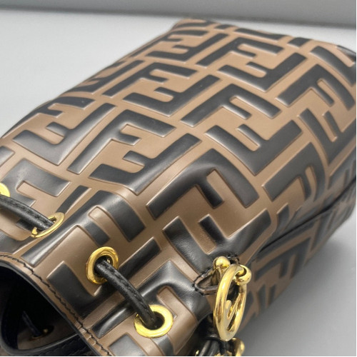 Fendi Mini Mon Tresor Bucket Embossed FF Brown Black Fendi Mini Mon Tresor Bucket Embossed FF Brown Black