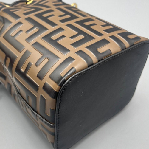 Fendi Mini Mon Tresor Bucket Embossed FF Brown Black Fendi Mini Mon Tresor Bucket Embossed FF Brown Black