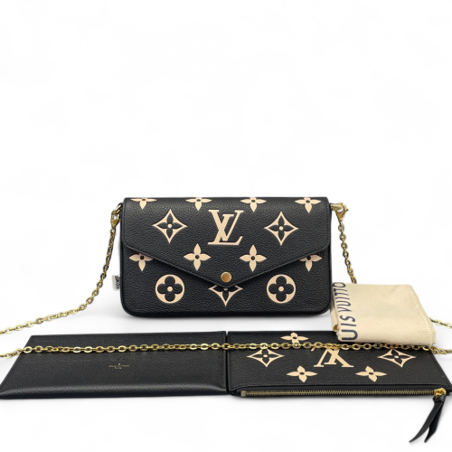 Louis Vuitton Pochette Felicie Chain Wallet Calfskin Monogram Empreinte Black White