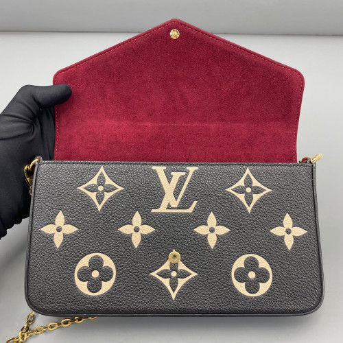 Louis Vuitton Pochette Felicie Chain Wallet Calfskin Monogram Empreinte Black White