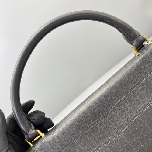 Celine Medium Trapeze Calfskin Crocodile Embossed Suede Black