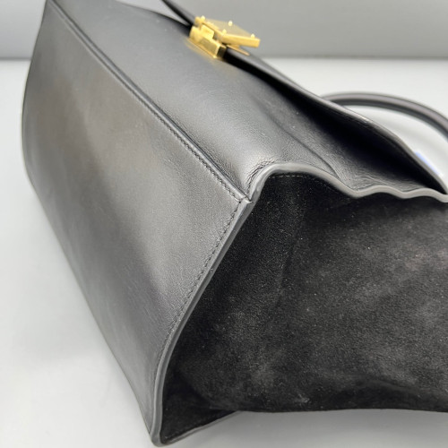Celine Medium Trapeze Calfskin Crocodile Embossed Suede Black