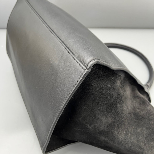 Celine Medium Trapeze Calfskin Crocodile Embossed Suede Black