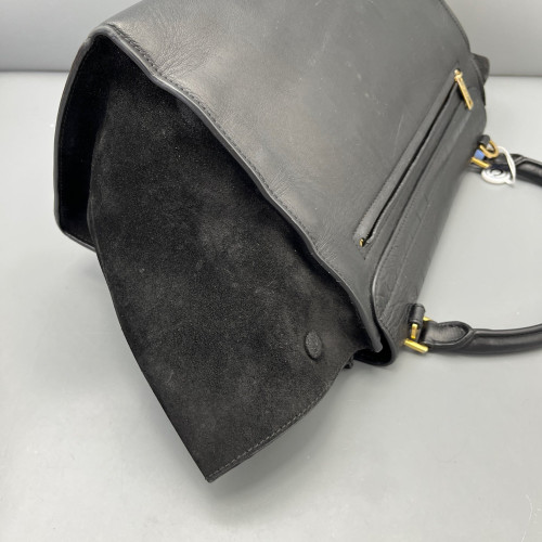 Celine Medium Trapeze Calfskin Crocodile Embossed Suede Black