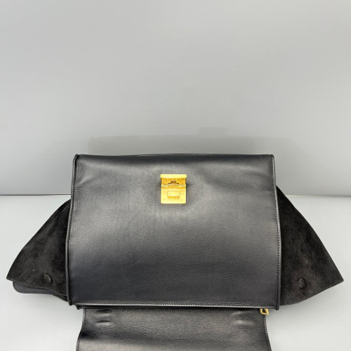 Celine Medium Trapeze Calfskin Crocodile Embossed Suede Black
