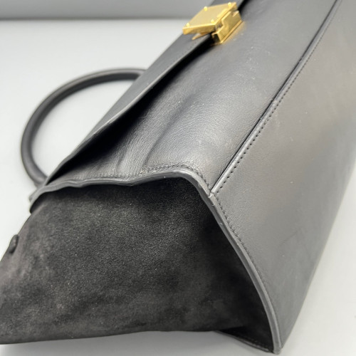 Celine Medium Trapeze Calfskin Crocodile Embossed Suede Black