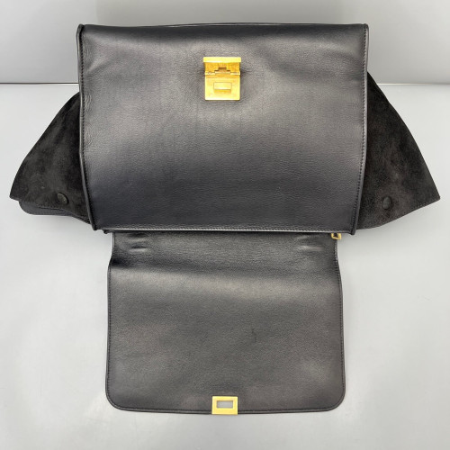 Celine Medium Trapeze Calfskin Crocodile Embossed Suede Black