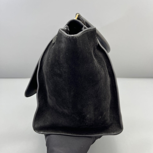 Celine Medium Trapeze Calfskin Crocodile Embossed Suede Black