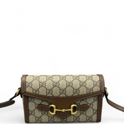 Gucci Mini Horsebit 1955 GG Supreme Monogram Beige Brown
