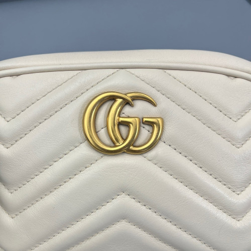 Gucci Chevron Small GG Marmont Chain Shoulder Bag Calfskin White Gold