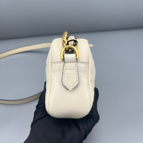 Gucci Chevron Small GG Marmont Chain Shoulder Bag Calfskin White Gold