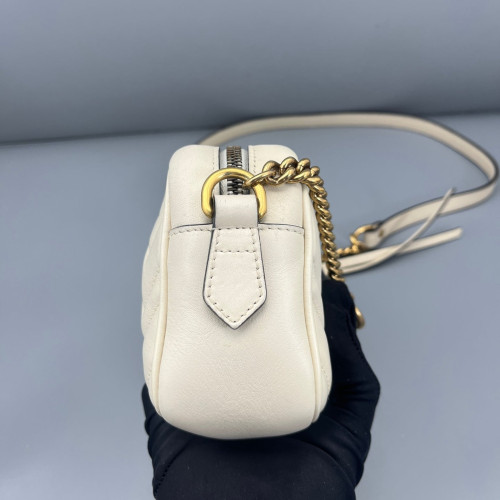 Gucci Chevron Small GG Marmont Chain Shoulder Bag Calfskin White Gold