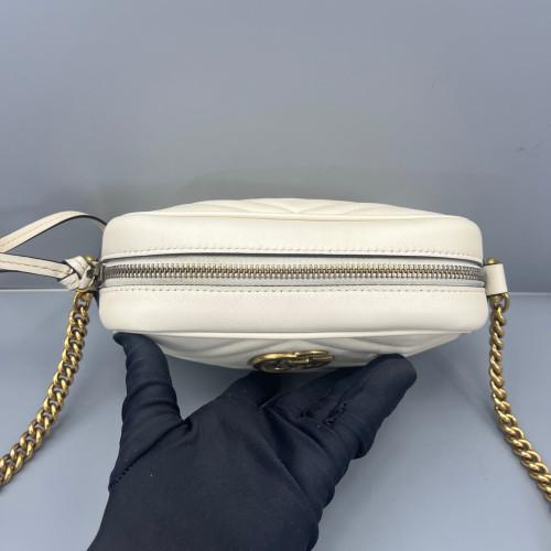 Gucci Chevron Small GG Marmont Chain Shoulder Bag Calfskin White Gold