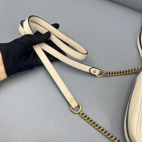 Gucci Chevron Small GG Marmont Chain Shoulder Bag Calfskin White Gold