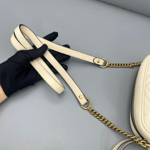 Gucci Chevron Small GG Marmont Chain Shoulder Bag Calfskin White Gold