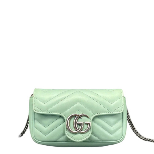 Gucci Chevron Super Mini GG Marmont Chain Wallet Calfskin Light Green